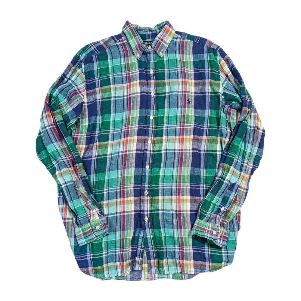 Polo Ralph Lauren Plaid Linen Shirt Multicolor Men's LT Large Tall Untucked Fit - Picture 2 of 8